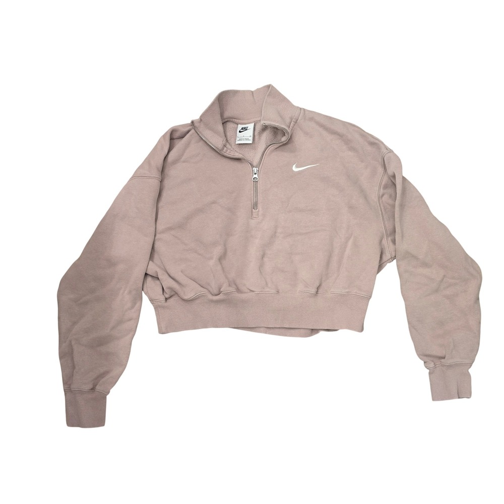 Nike Quarter Zip Cropped Sweatshirt Mauve Pink Small 80% cotton